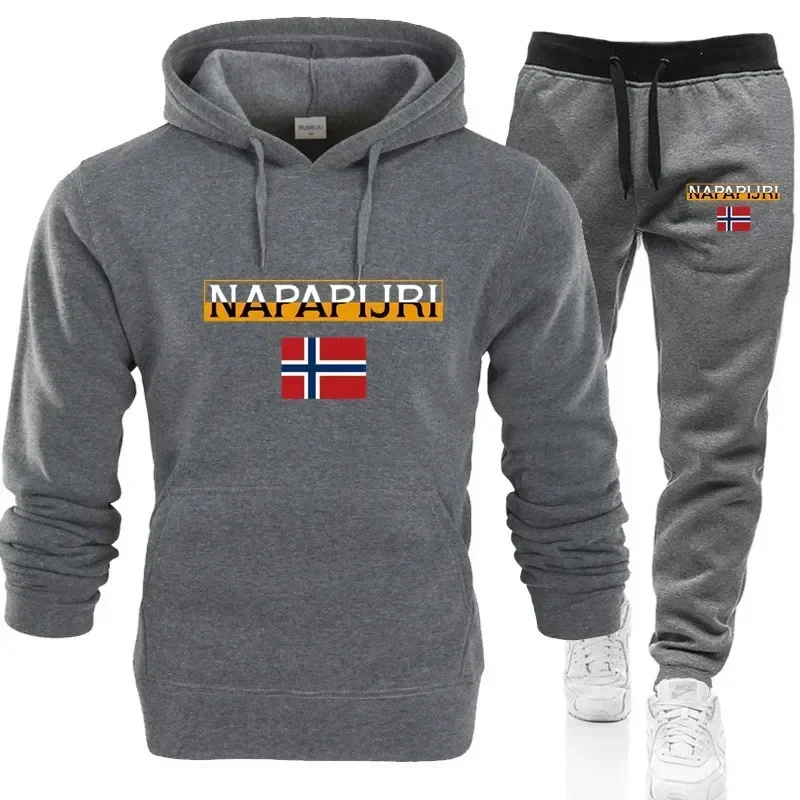 

A fashionable fitness and warmth set of two-piece hooded sweatshirt and casual long pants for men in autumn and winter 2025