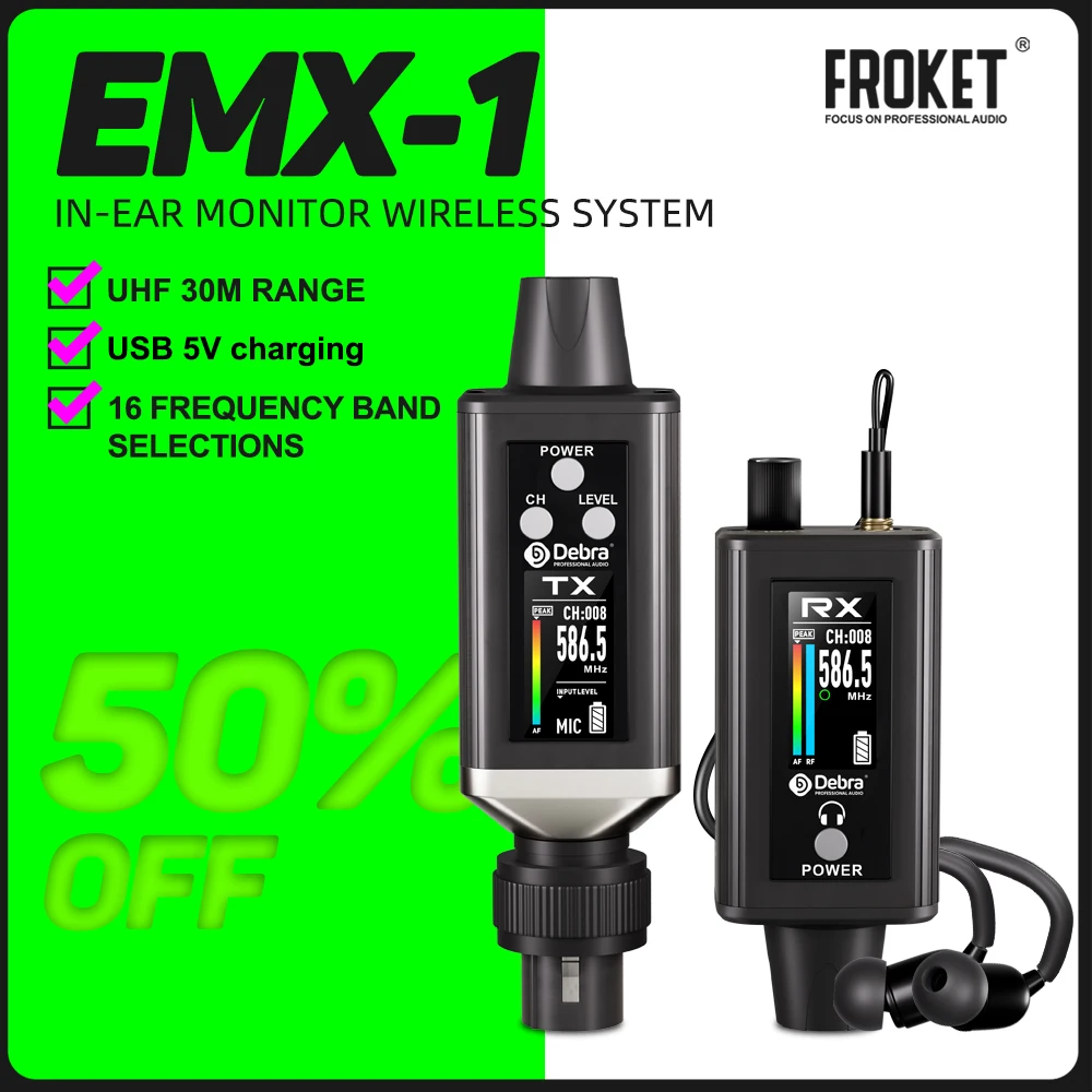

Аудио UHF IEM EMX-1 Беспроводная система мониторинга Портативный перезаряжаемый 16 дисплеев с регулируемой частотой 2025 Новый