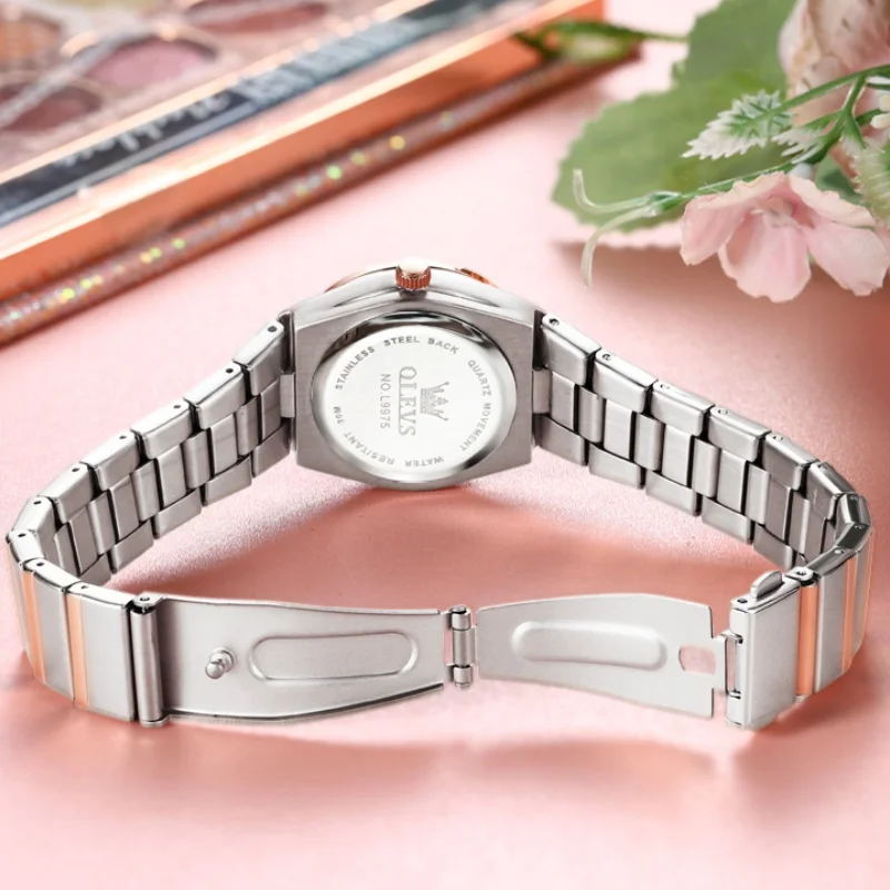OLEVS 9975 Luxury Constellation Quartz Watch For Women Diamond Dial Stainless Steel Ladies Hand Clock Waterproof Luminous Watch