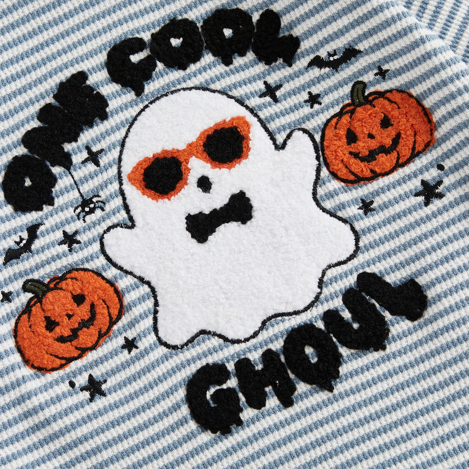 Baby Boy Halloween Romper Striped Ghost Pumpkin Embroidered Long Sleeve Waffle Knit Jumpsuit Cute Infant Fall Clothes