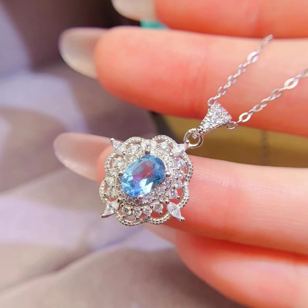 

Elegant 925 Silver Topaz Necklace Pendant 5mm*7mm Sky Blue Natural Topaz Pendant with Thick 18K White Gold Plating