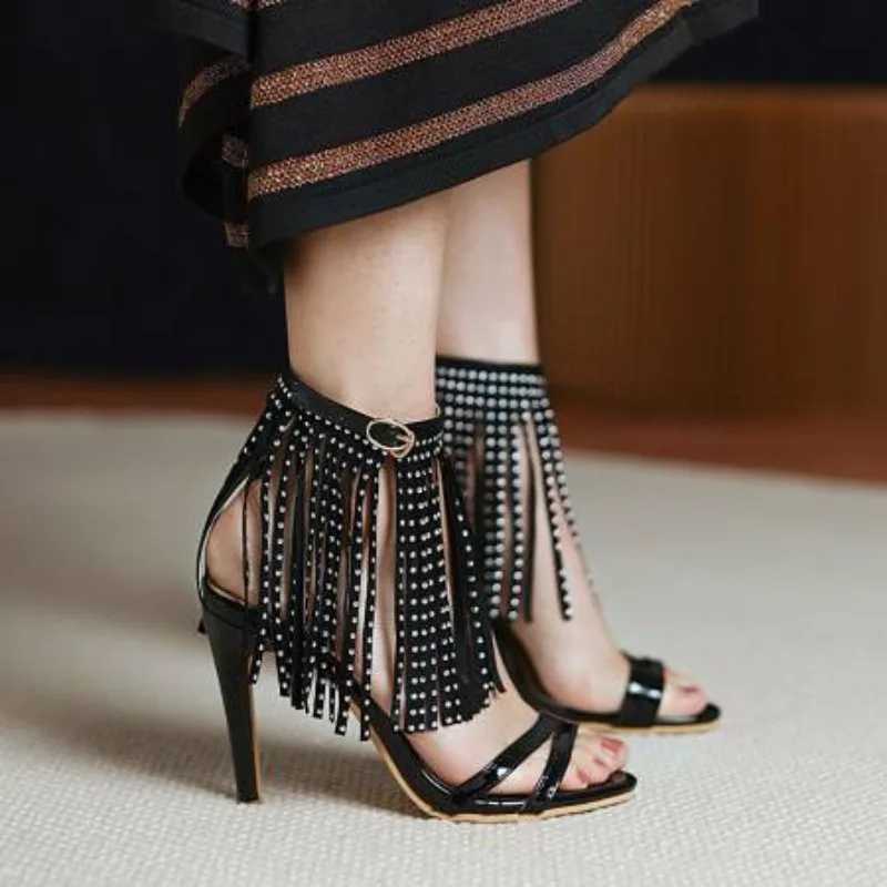 

New 2026 Summer Sandals Shoes Women Rhinestone Tassel Ladies Shoes High Heels Women's Sandals Pumps Party Shoes Woman