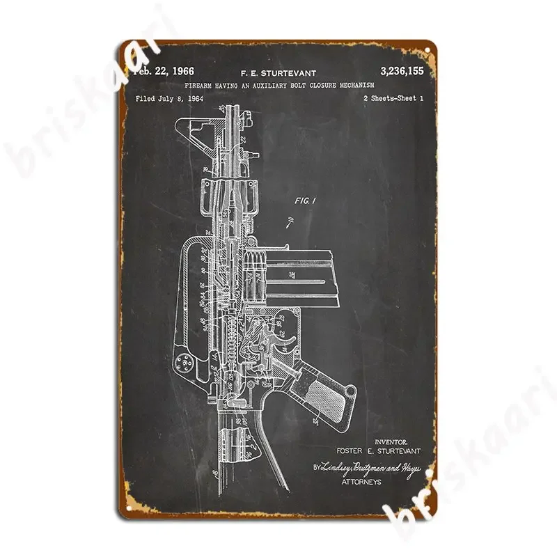 M16 Rifle Patent Military Rifle Art Black Chalkboard Metal Sign Wall Plaque Printing Club Home Home Tin Sign Poster
