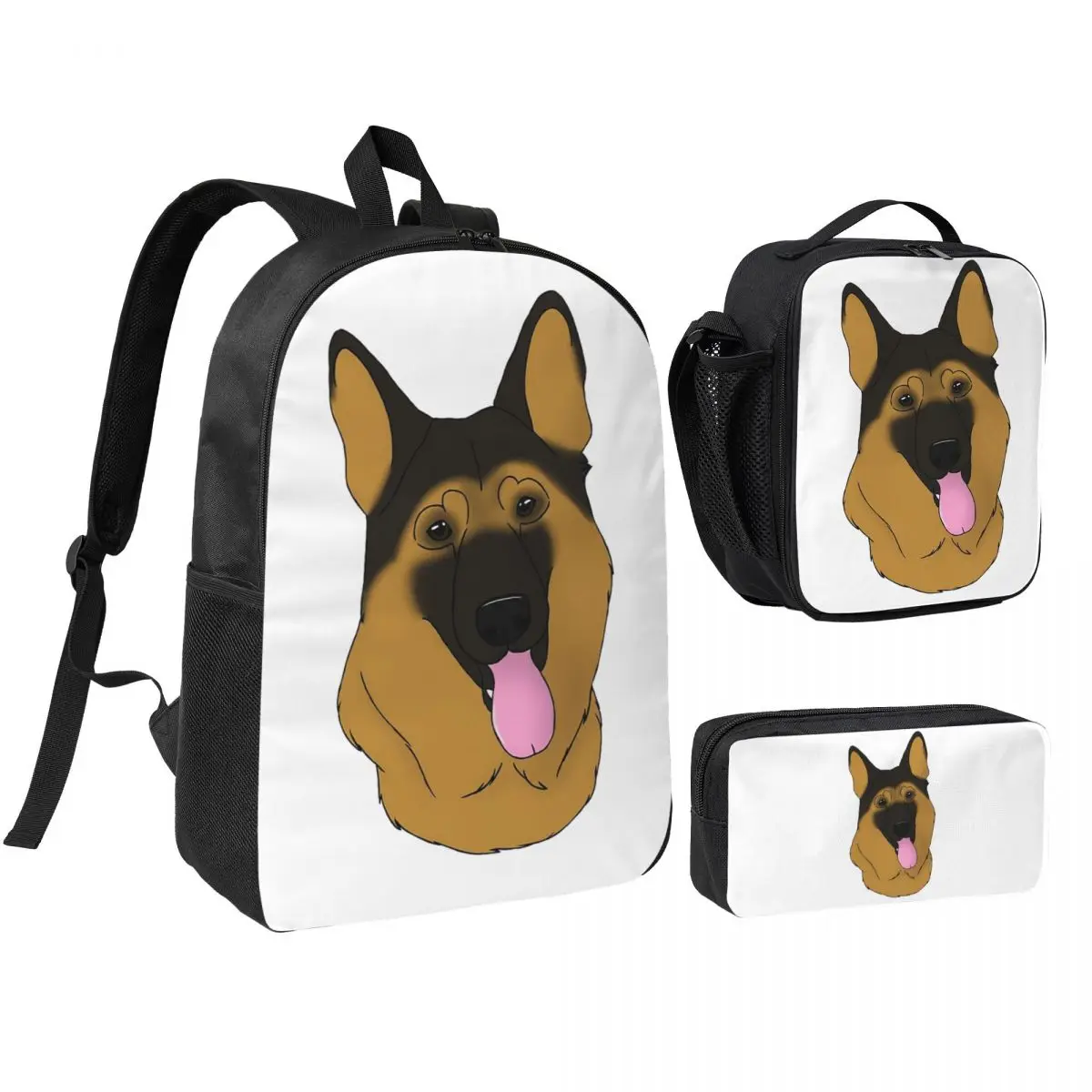 German Shepherd Dog - Black And Tan Backpack Boys Girls BookBag School Bag Shoulder Bags 3ps Insulated Lunch Bag Pencil Case