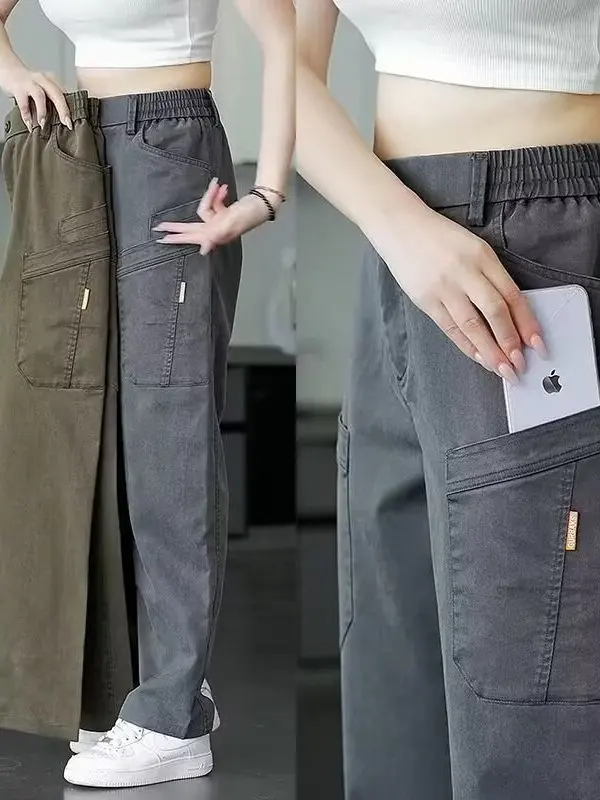 

Men's Casual Work Pants Loose Fit Summer Autumn Elastic Wide Leg Casual Wear Resistant Cotton Straight Tube Pants