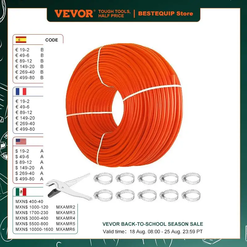 VEVOR 1/2 Inch x 1000ft Pex Tubing Oxygen Barrier O2 Red Radiant Floor Pipe Radiant Heating Systems-Pex Hot And Cold Water Pipe