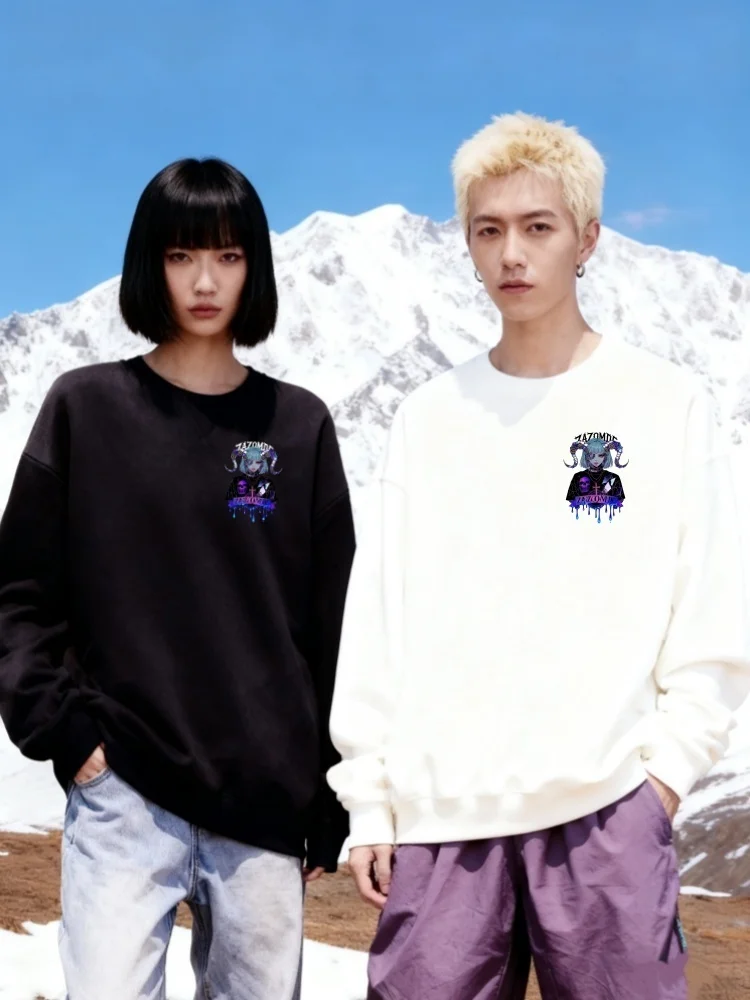 ZAZOMDE Hip Hop Dark Academia Unisex Crewneck Sweatshirt Vintage Industrial Machine Print Gothic Aesthetic Casual Comfort Fit