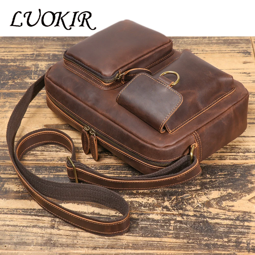 

LUOKIR Handmade Top Layer Cowhide Crossbody Bag Casual Men's Large Capacity Shoulder Bag Genuine Leather Vintage Messenger Bag