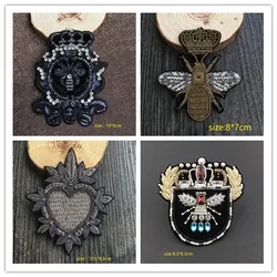 DIY 3D Hand embroidery crown patch Punk Locomotive wear embroiderd metal wire cloth applique for Coat Trousers Bag Brooch