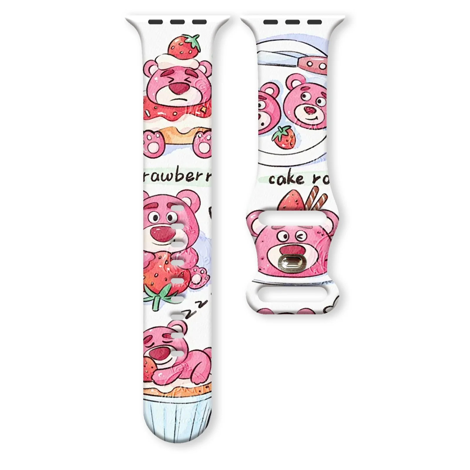 Strawberry Bear Series Print Strap for Apple Watch 46mm 44mm 42mm 41mm Silicone Band Replaceable Watchband for iWatch 11 10 9 SE