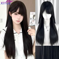 XIYUE Long Silky Straight Synthetic Wigs with Bangs Black Cosplay Party Lolita Hair Wigs for Women Natural Heat Resistant Wig