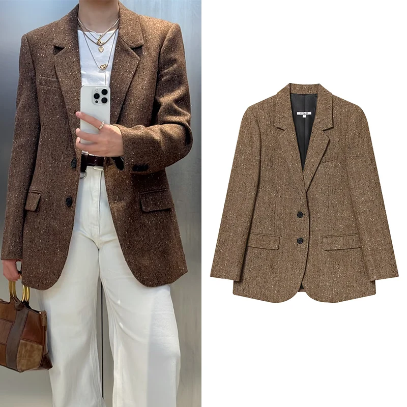 

Женский пиджак, новинка 2025, модный саржевый пиджак для женщин, женский пиджак с лацканами и блестками, топ, повседневное шикарное женское пальто