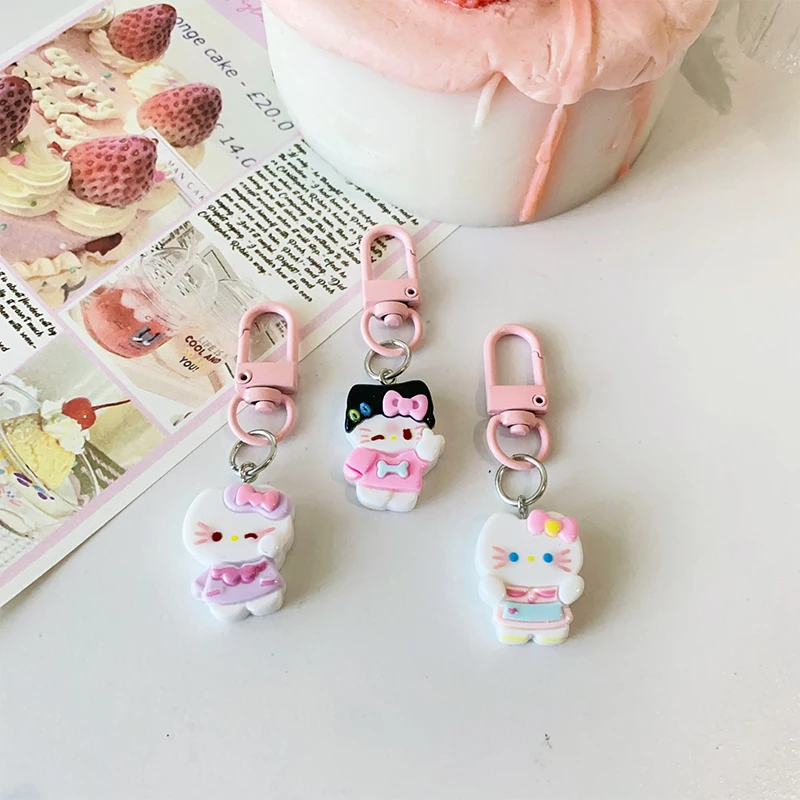 Cute Sanrio Anime Kt Cat Keychain Sweet Fashion Keychains Pendant Kawaii Backpack Decoration Accessories Children Gifts