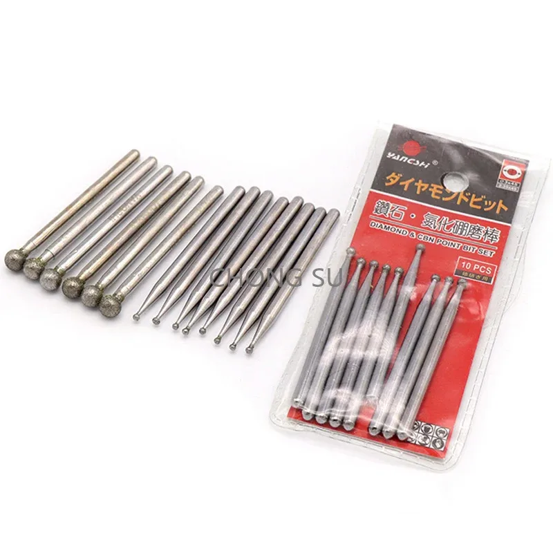 1-10pcs Ball Diamond & CBN Grinding Head Burr Point Carving Engraving Bits for Jade Glass Dremel Rotary Tools 1-6mm 3mm Shank
