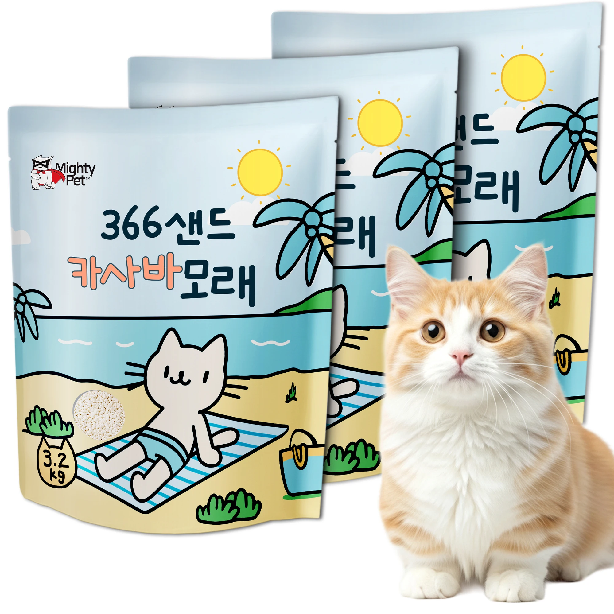 [대용량 최저가] 마이티펫 탈취력 강한 친환경 카사바 모래 366샌드 3.2kg - 3