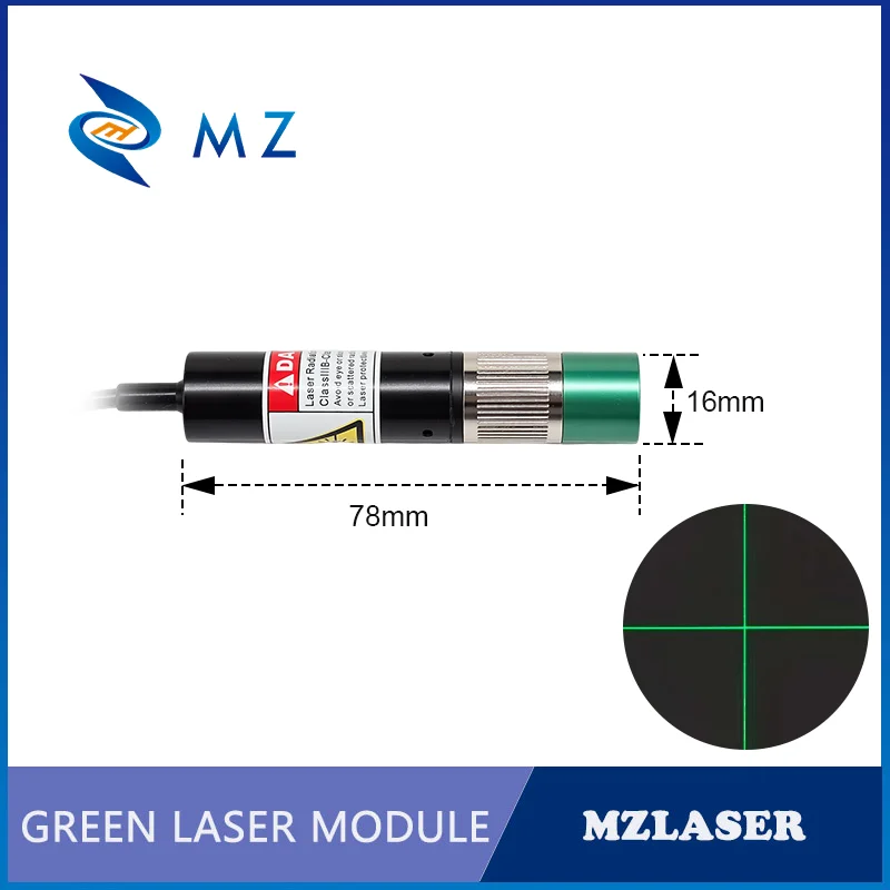 Adjustable Focusing Green Cross Laser Module D16mm 520nm 10mW 20mW 30mW 50mW 100mW 3V 5V 12V 24V for Woodworking with Adapter