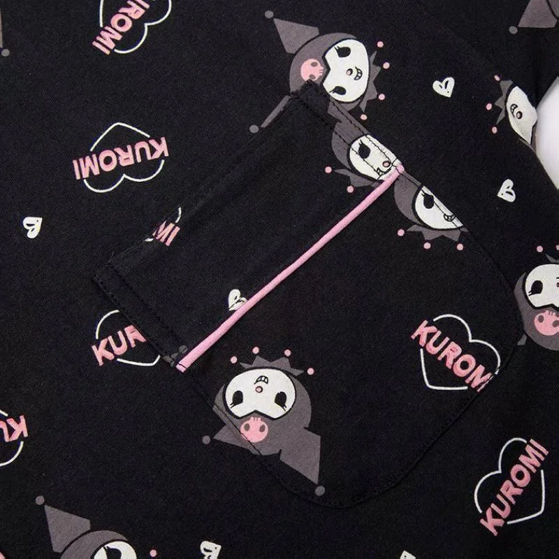 Conjuntos de pijama Kawaii Sanrios Kuromi para mujer, pijamas de algodón con dibujos animados, conjunto de ropa informal para el hogar, primavera y