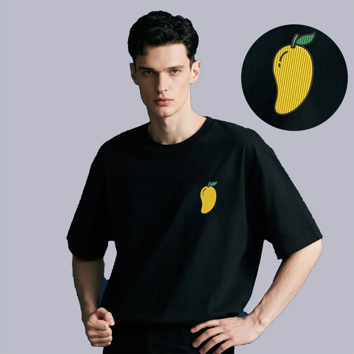 

Sweet Men Women T-Shirt Y2K Embroidery Flair Luxury Cotton Top Tees Light Embroideried Mango Design Gatherings Cool T-Shirts