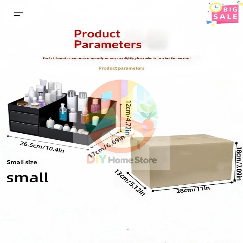 Cosmetics Storage Box with Drawer Clear Countertop Perfume Organizer for Skincare Lipstick Vanity Decor Valentine Gift