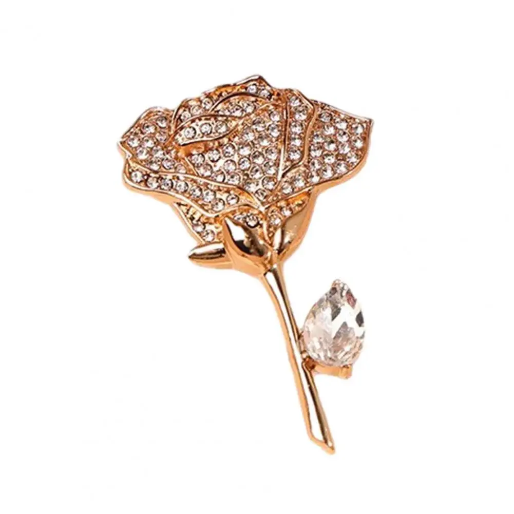 Evening Party Jewelry White Rhinestone Rose Brooch Pin Sparkling Flower Lapel Accessory Elegant Wedding Jewelry for Women’s