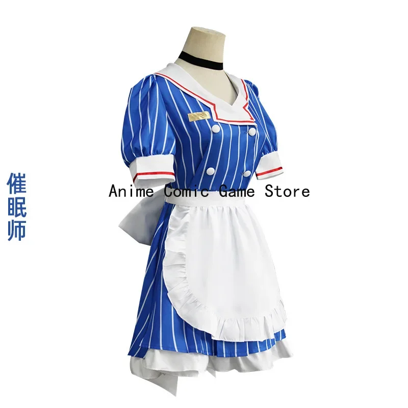 In Voorraad S-XL Mikuu Hypnotiseur Cosplay Meid Jurk Pruik Kasane Tetoo Blauw Gestreepte Lolita Jurk Halloween Party Outfits voor Vrouwen