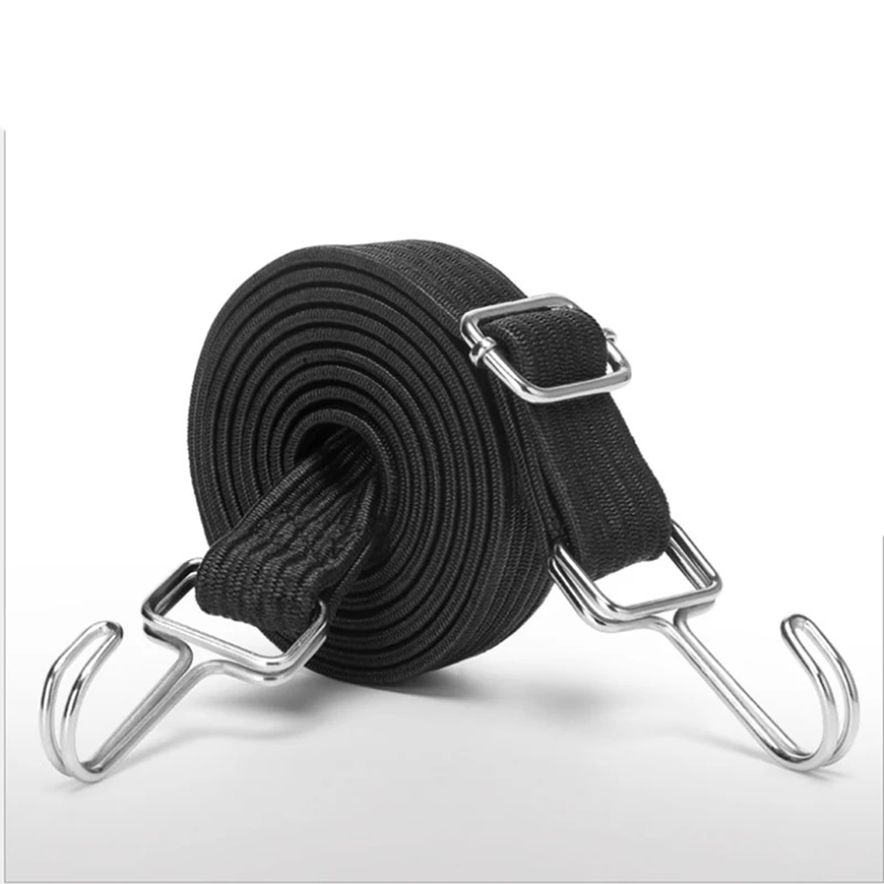 AB33 - حبال بنجي قابلة للتعديل مع مجموعة خطافات، أشرطة مرنة مسطحة للخدمة الشاقة بطول 2 أمتار، مع مشبك معدني قابل للتعديل (4 عبوات) #3