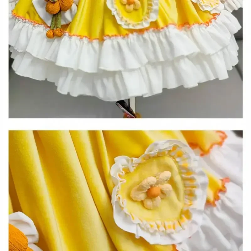 2024 Princess Lolita Dress for Girls Yellow Duck Layered Dresses for Kids Spanish Velvet Winter Autumn Children Infant Vestidos