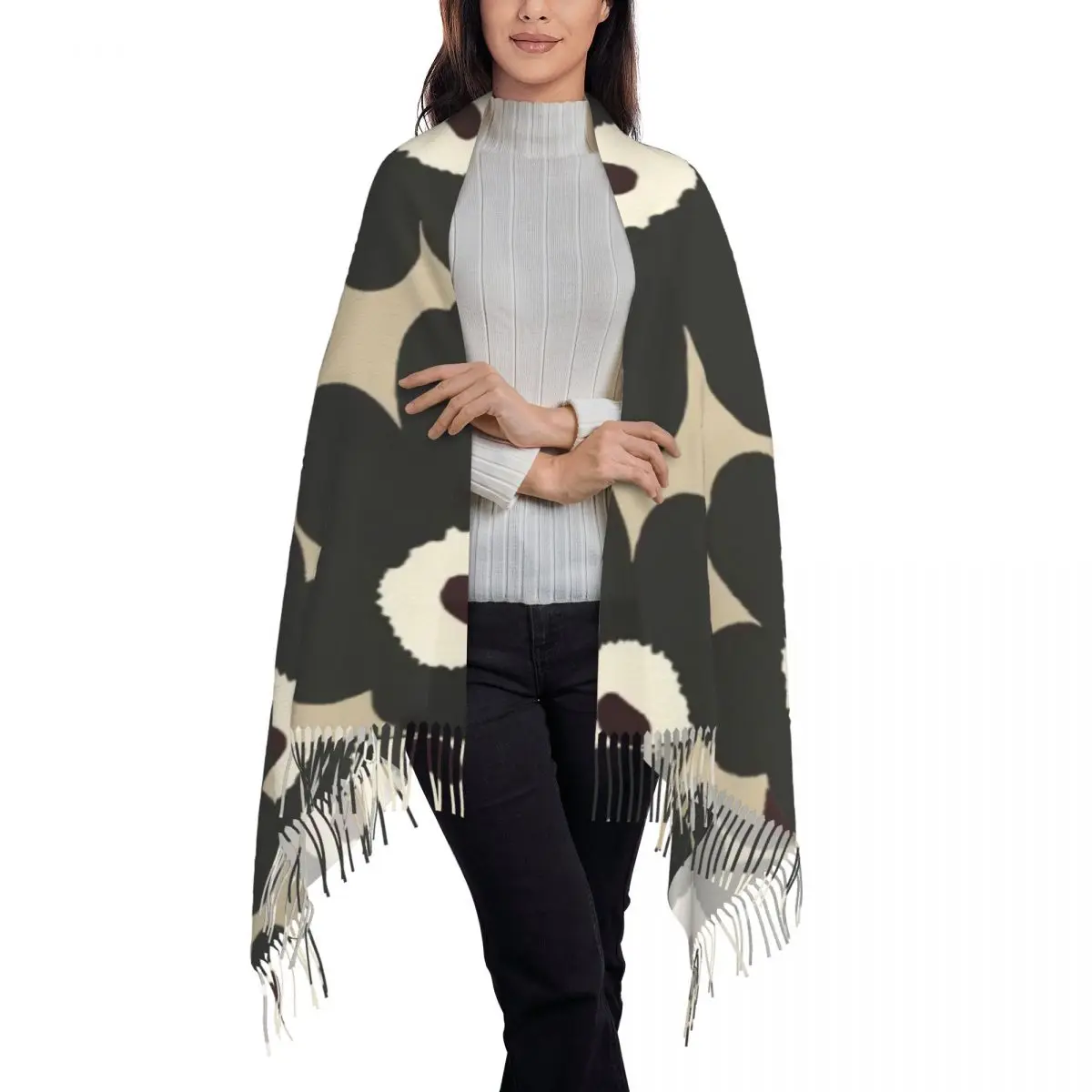 Custom Little Poppy Print Modern Style Scarf Wrap for Women Long Winter Warm Tassel Shawl Unisex Scarves