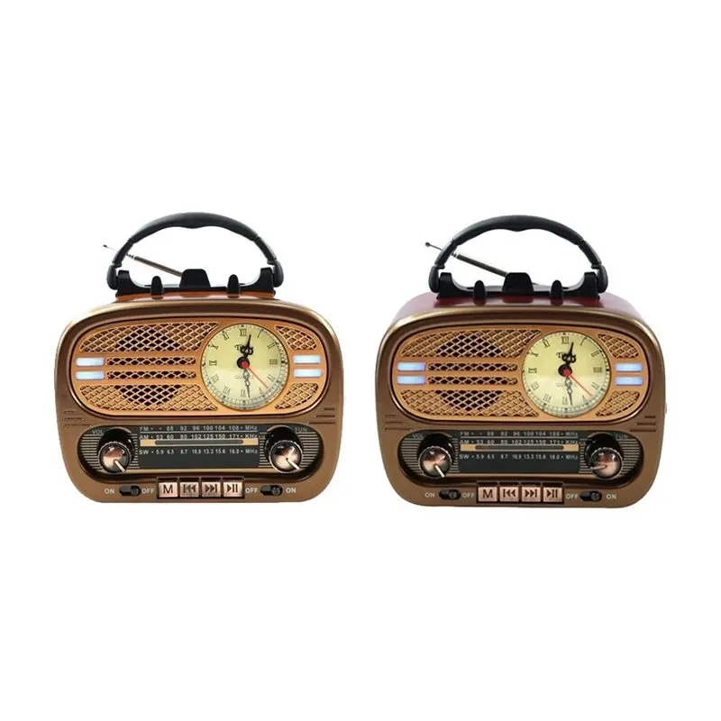 Best-Bluetooth Speaker TF Card/USB Interface Portable Classic Vintage Radio Retro Pointer Clock Full Band FM AM SW Radio Music
