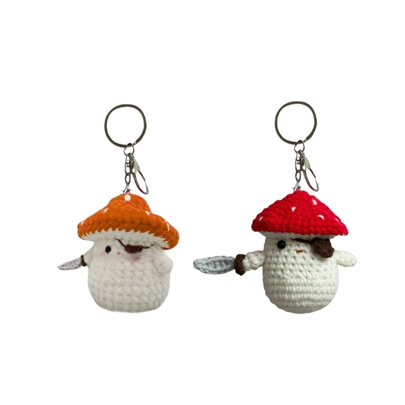 Unique Mushroom Shaped Keychain Crochet Pendant Keyring Soft Cotton Yarn Jewelry Stylish Accessory for Craft Lovers