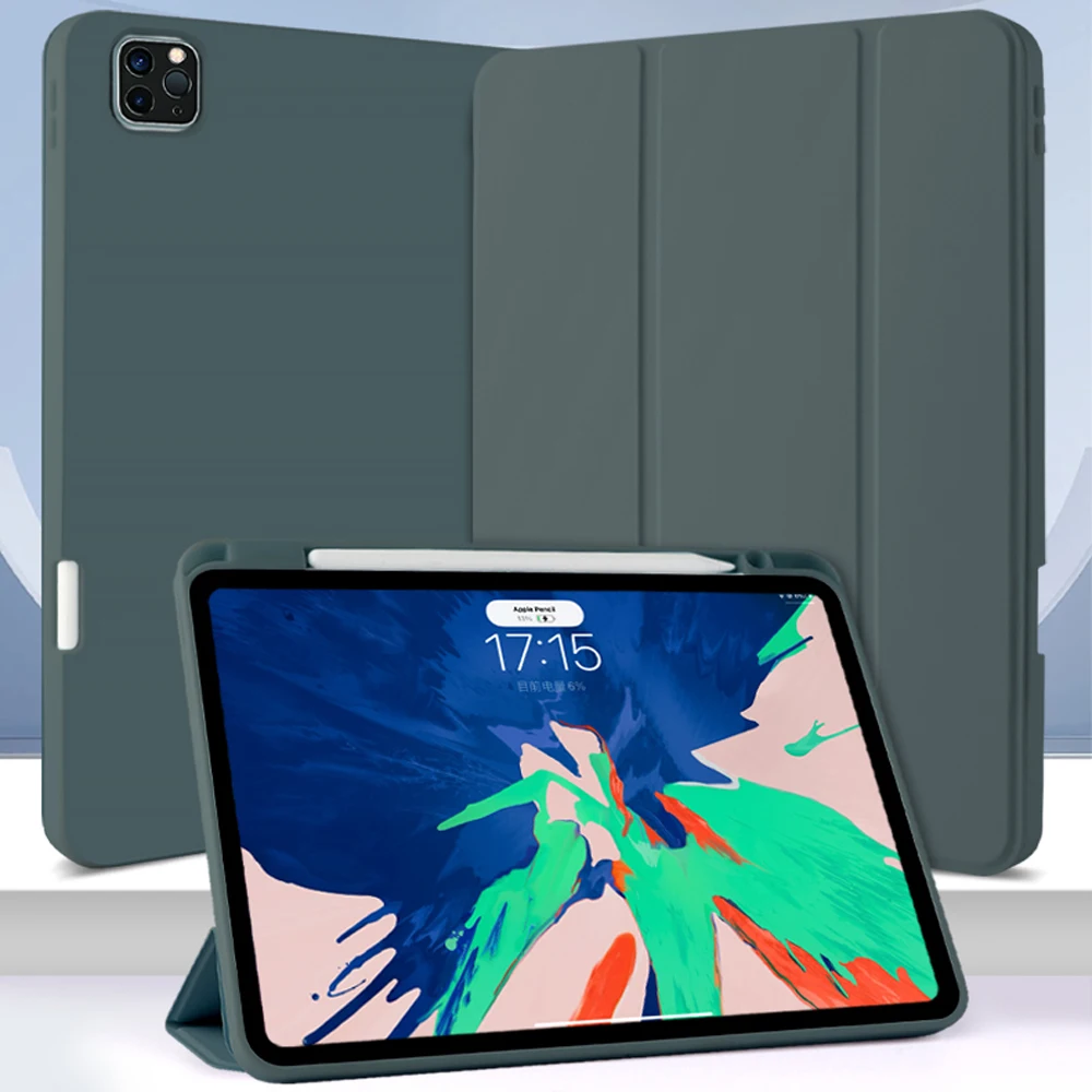 Smart Tablet Protective Case TPU Silicone Scratch and Shockproof Ultra Thin Fashion Pen Holder Fit for iPad Pro11/10.9/10.2/10.5