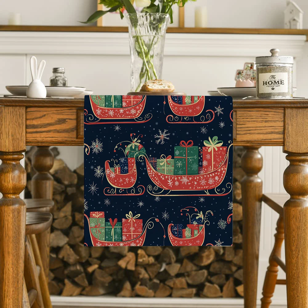 Snowflakes Christmas Sleigh Presents Table Runner Kitchen Table Decor Farmhouse Dining Table Runners Wedding Party Decorations