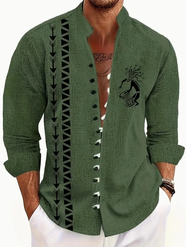 قميص رجالي كتان بأكمام طويلة قميص يومي غير رسمي للرجال للتسوق في الهواء الطلق فضفاض كبير الحجم S-5XL نسيج مريح #3