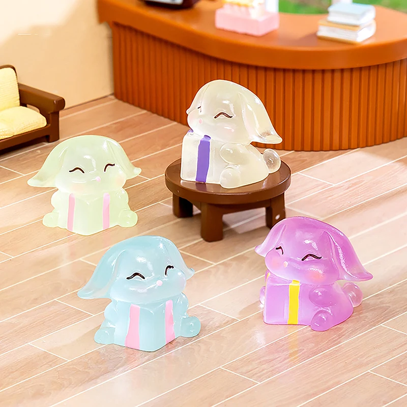 1Pc Cute Mini Luminous Rabbit Hug Gift Doll Micro Landscape Glow In The Dark Decoration Toys For Kids Resin Miniature Figurines