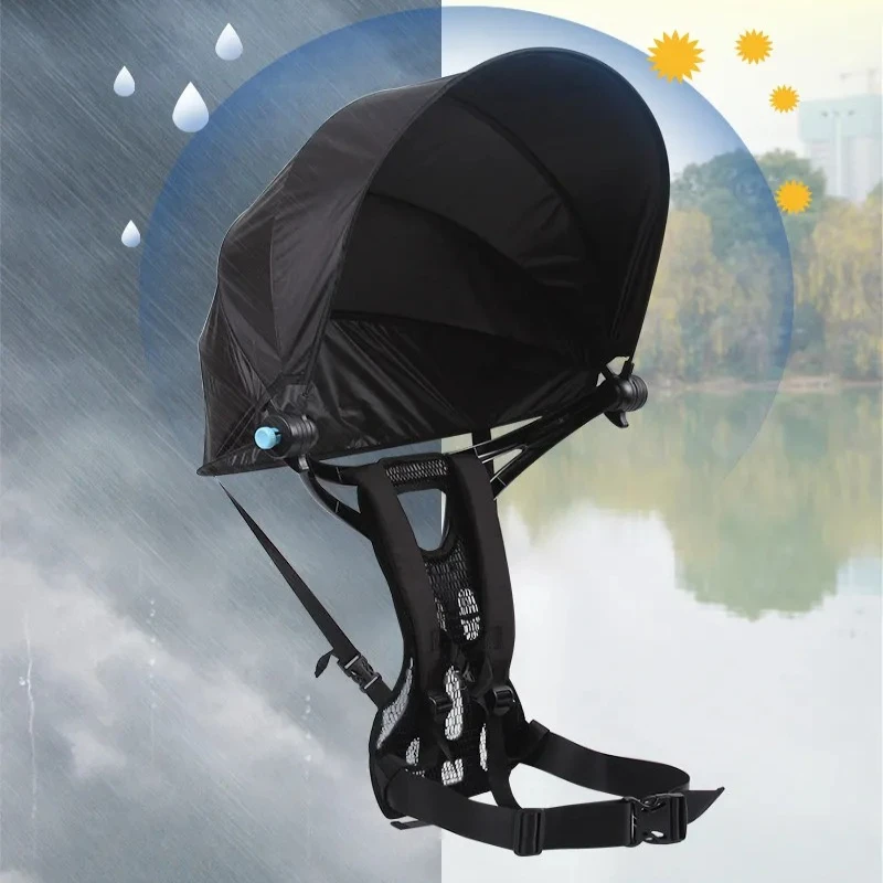 Black Coating Backpack Umbrella Hands-Free UV Sun Parasol for Hiking, Windproof All-Weather Folding Umbrella with Backpack Cover