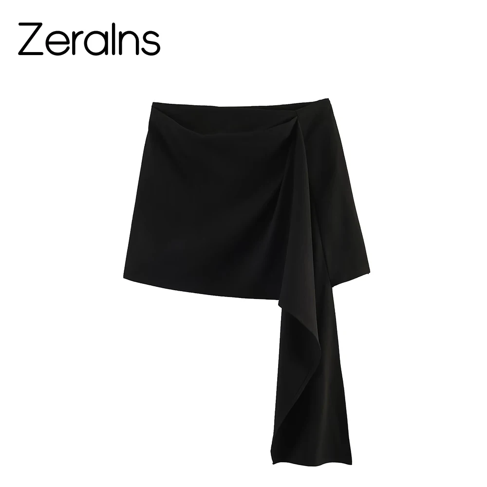 ZERAINS Summer new women's clothing minimalist style zipper style mid waist pleated layered asymmetric short skirt