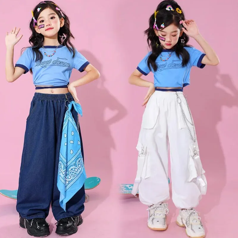 Crop Tops Cargo Pants Children Streetwear Clothes Kids Mini Shorts Street Dance Jazz Showing Costumes Girls Hip Hop Outfits