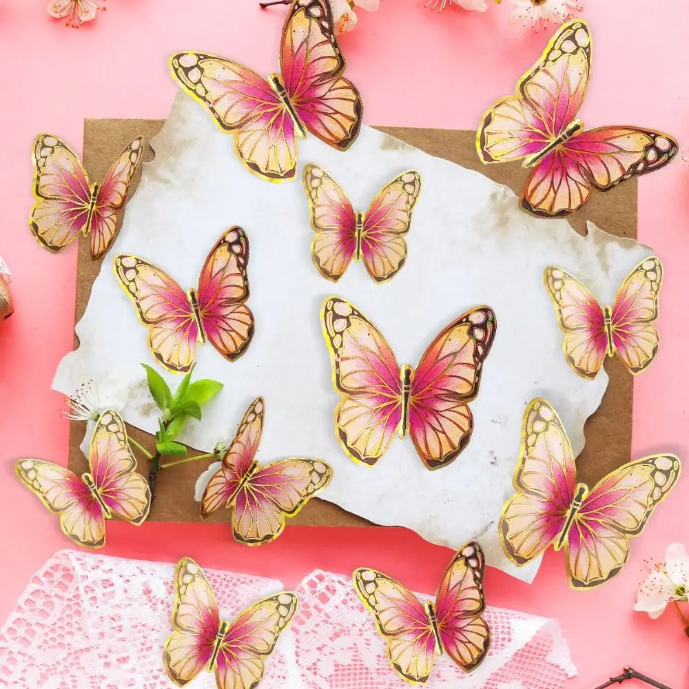 12PCS Multicolor 3D Butterfly Stickers DIY Accesories Kids Room Ornament Butterfly Wall Decals Wedding Favors Golden Edged