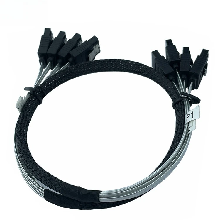 كابل SAS فضي صغير 4 SATA إلى 4 SATA 3.0 7P مع علبة كمبيوتر شبكية مضفرة طول كابل خادم القرص الصلب اختياري 0.5 متر 1 متر