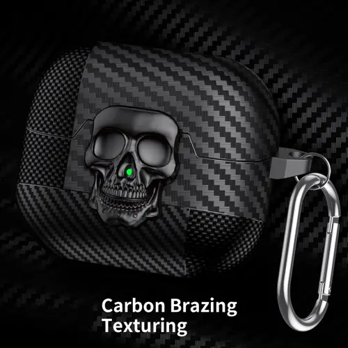Imagen 2 del producto Funda con cerradura para Samsung Galaxy Buds 3Pro con llavero, divertida funda protectora de fibra de carbono con calavera de TPU para Samsung Galaxy Buds 3