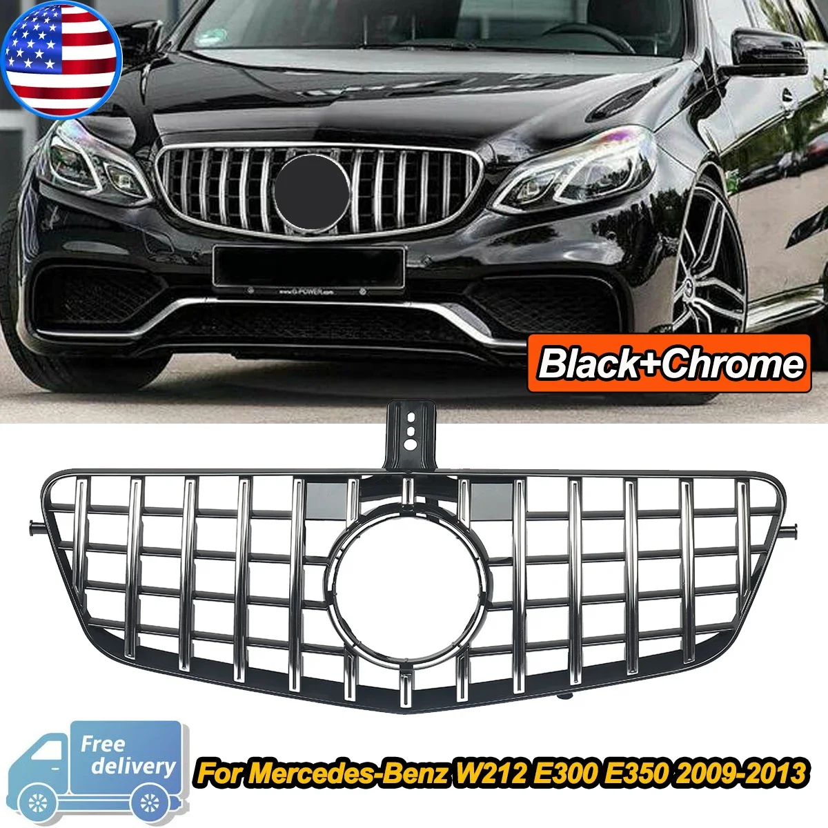 Black & Chrome Sedan Grill  for Mercedes Benz E Class AMG GT Panamericana W212 Grille 2009 2010 2012 2013 W212 Accessories