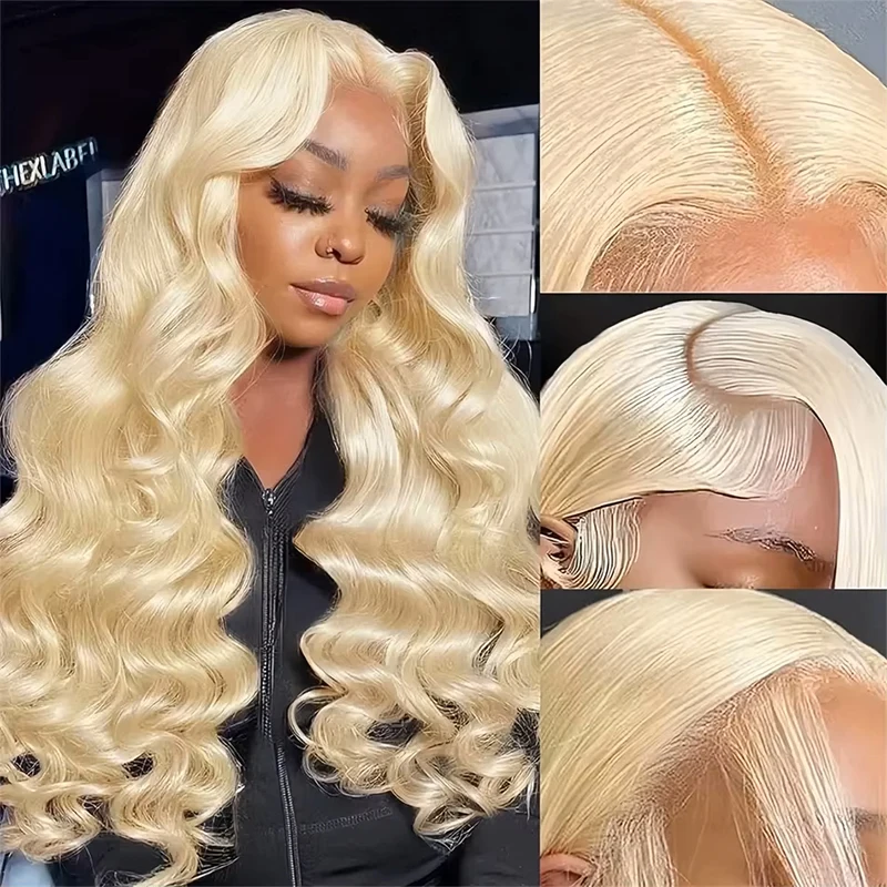 38 Inch 613 Light Blonde Colored Grade Body Wave Human Hair Wig 220% Density For Natural Look HD Lace Frontal Fluffy Bouncy Body Wave For Women Pre Plucked 13x6 13x4 HD Transparent Lace Frontal Human Hair Wigs 613 Light Blonde Colored Human Hair Wigs