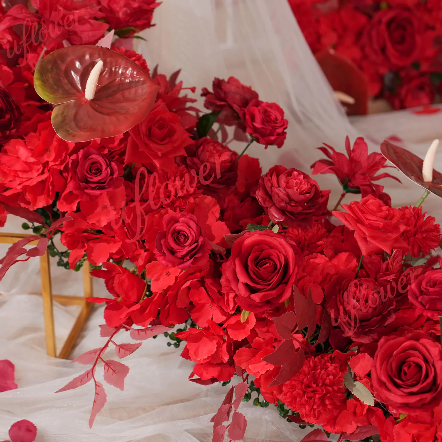 Uflower الأحمر زهرة صف الزفاف قوس الزخرفية خلفية الجدول محور الحدث الدعامة الطابق الطريق الحدث تشكيلة زهور #4