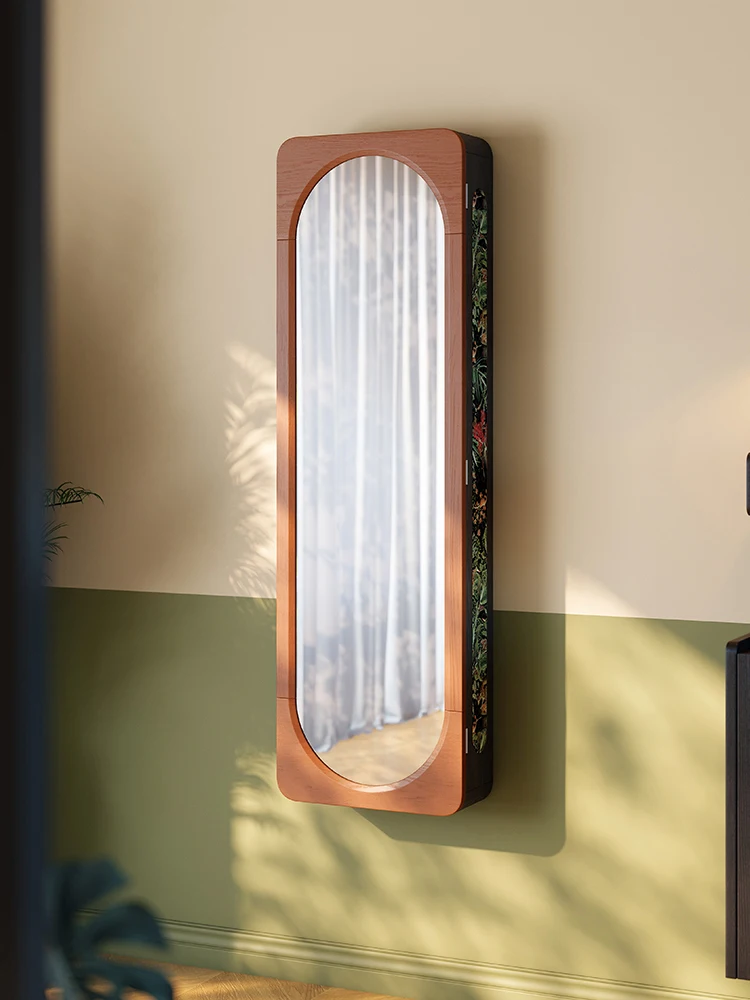 Full-length mirror bedroom solid wood full-body mirror wall-mounted makeup jewelry storage cabinet mirror cabinet