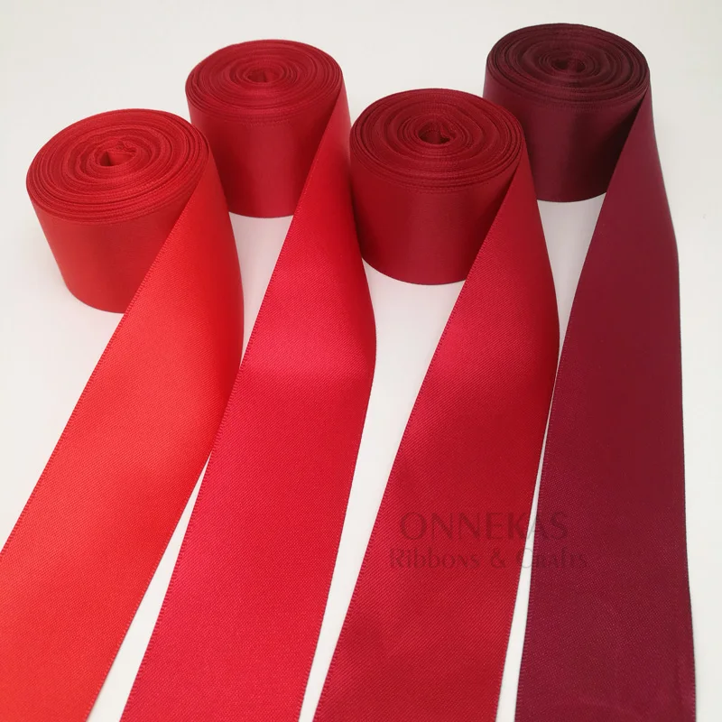 100Yards 6/9/13/16/19/25/38mm Red Blue Double Face Satin Ribbon Solid Color 100% Polyester Dense Fabric Tapes Party Decoration