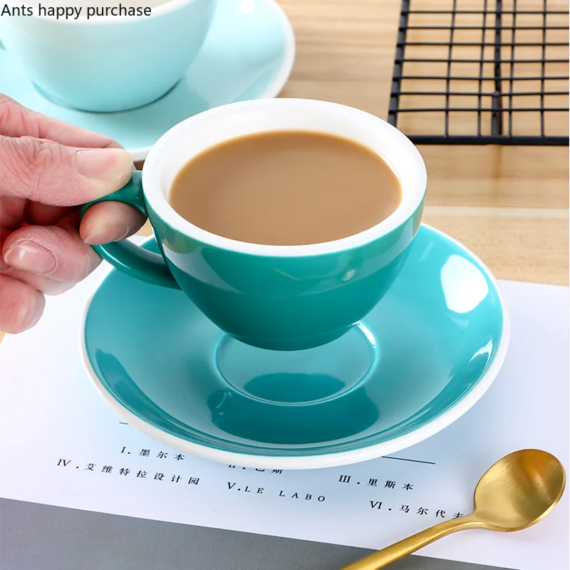 150ml Coffee Cup Saucer White Rim Solid Color Ceramic Mug Cappuccino Cups Coffee Mug Milk Tea Cup Afternoon Tea Cups Milk Mugs