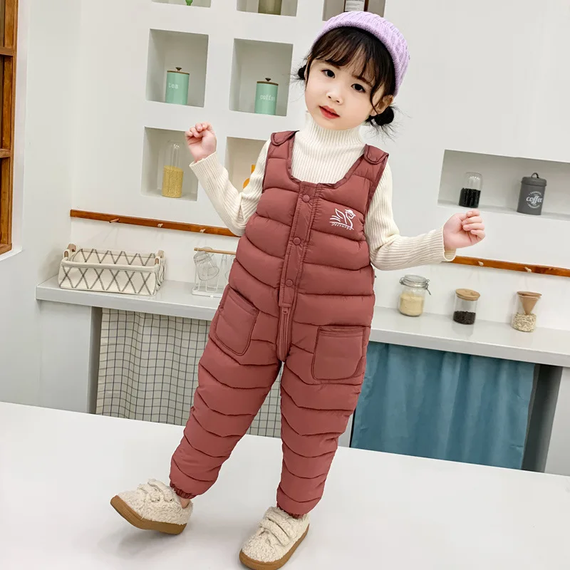 2024 New Winter Baby Girls Jumpsuits Keep Warm Fashion Ski Down Boys Overalls Autumn Thicken Girls Pants 1-5 Years Kids Clothes