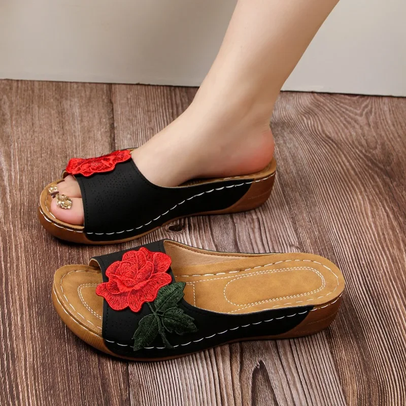 

Female Shoes on Sale 2025 Open Toe Women's Slippers Outdoor Casual Slippers Women Bow Tie Floral Plus Size Wedges Ladies Sandals