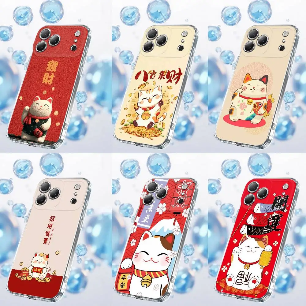 

Maneki Neko Lucky Money Cat Phone Case For iPhone 17,16,15,14,13,12,11 Plus,Pro,Max,Plus,E,Air,Mini Transparent Cover