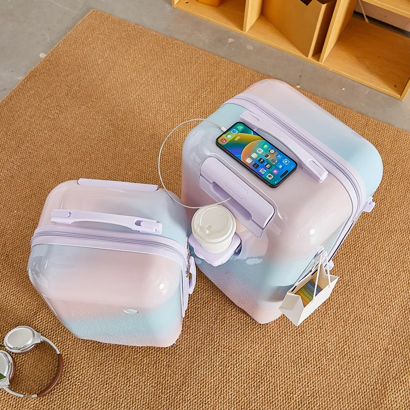 

Большой чемодан-тележка с градиентной расцветкой, вместительный, с кодовым замком, для путешествий, для женщин и студентов, из прочного материала ABS/PC